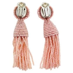 Oscar De La Renta Pink Beaded Tassel Clip On Earrings For Women -Oscar de la Renta Sales Shop luxury women oscar de la rentaslug used accessories p566078 002