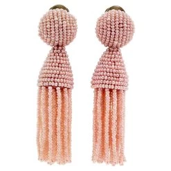 Oscar De La Renta Pink Beaded Tassel Clip On Earrings For Women