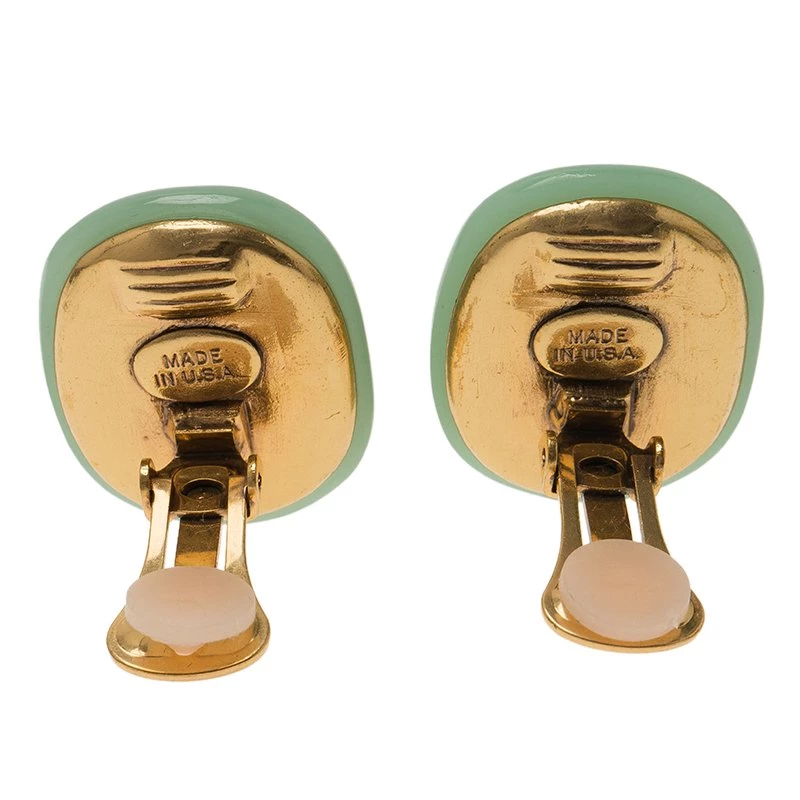 Oscar De La Renta Green Resin Blue Crystal Clip On Earrings For Women 6 Oscar De La Renta Green Resin Blue Crystal Clip On Earrings For Women - Image 4