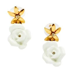 Oscar De La Renta White Floral Drop Earrings For Women -Oscar de la Renta Sales Shop luxury women oscar de la rentaslug used accessories p582861 002