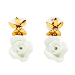 Oscar De La Renta White Floral Drop Earrings For Women