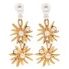 Oscar De La Renta Classic Faux Pearl Gold Tone Metal Starburst Drop Earrings For Women