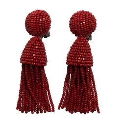 Oscar De La Renta Red Beaded Tassle Earrings For Women