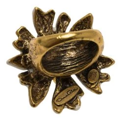 Oscar De La Renta White Enamel Black Crystals Carnation Flower Gold Tone Ring Size 56 For Women -Oscar de la Renta Sales Shop luxury women oscar de la rentaslug used accessories p79417 004