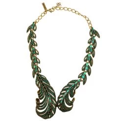 Oscar De La Renta Green Crystal Feather Necklace For Women