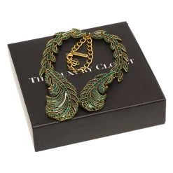 Oscar De La Renta Green Crystal Feather Necklace For Women -Oscar de la Renta Sales Shop luxury women oscar de la rentaslug used accessories p82251 004