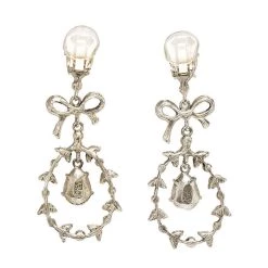 Oscar De La Renta Bow Drop Crystal Silver Tone Clip-On Drop Earrings For Women -Oscar de la Renta Sales Shop luxury women oscar de la rentaslug used accessories p82333 0004