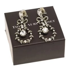 Oscar De La Renta Bow Drop Crystal Silver Tone Clip-On Drop Earrings For Women -Oscar de la Renta Sales Shop luxury women oscar de la rentaslug used accessories p82333 0005