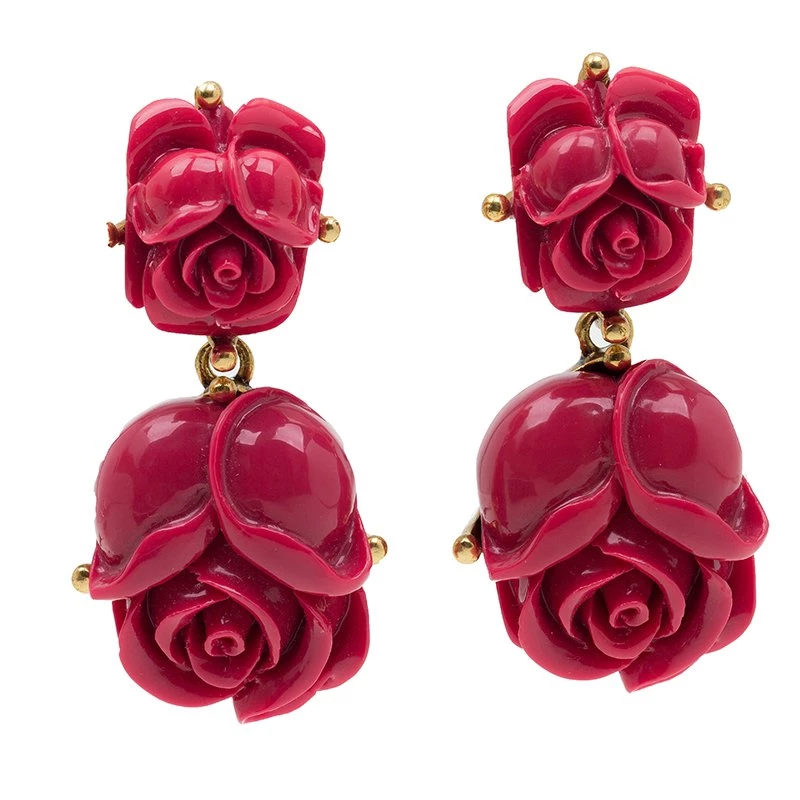 Oscar De La Renta Double Rose Red Amaranth Clip-On Earrings For Women 3 Oscar De La Renta Double Rose Red Amaranth Clip-On Earrings For Women
