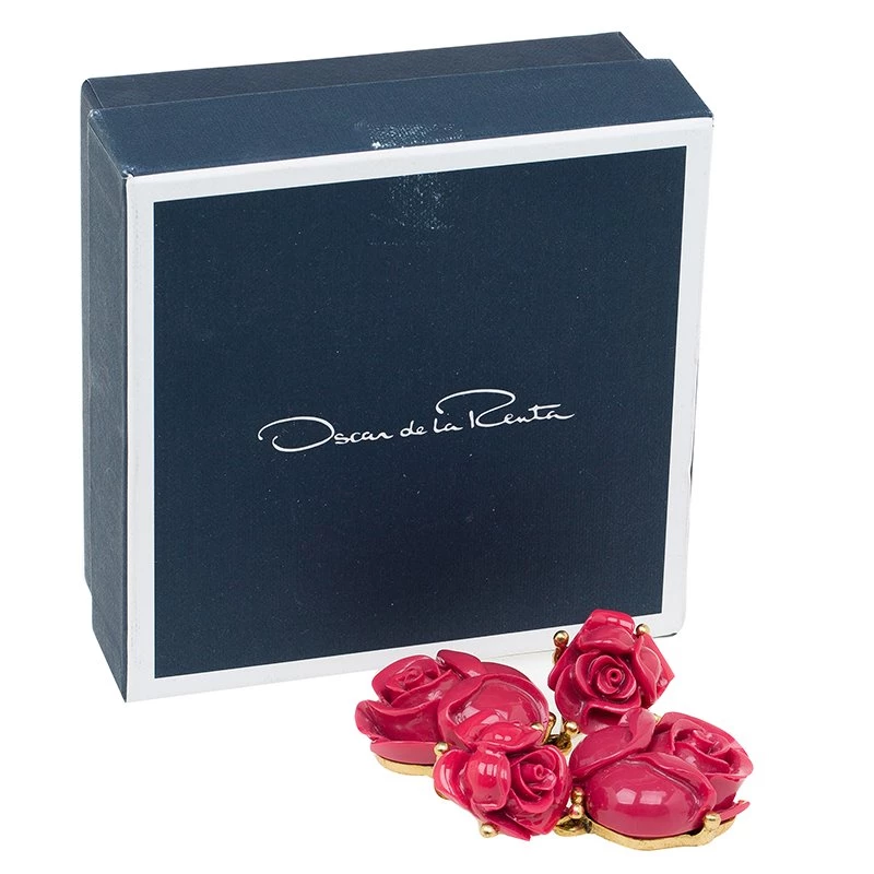 Oscar De La Renta Double Rose Red Amaranth Clip-On Earrings For Women 8 Oscar De La Renta Double Rose Red Amaranth Clip-On Earrings For Women - Image 6