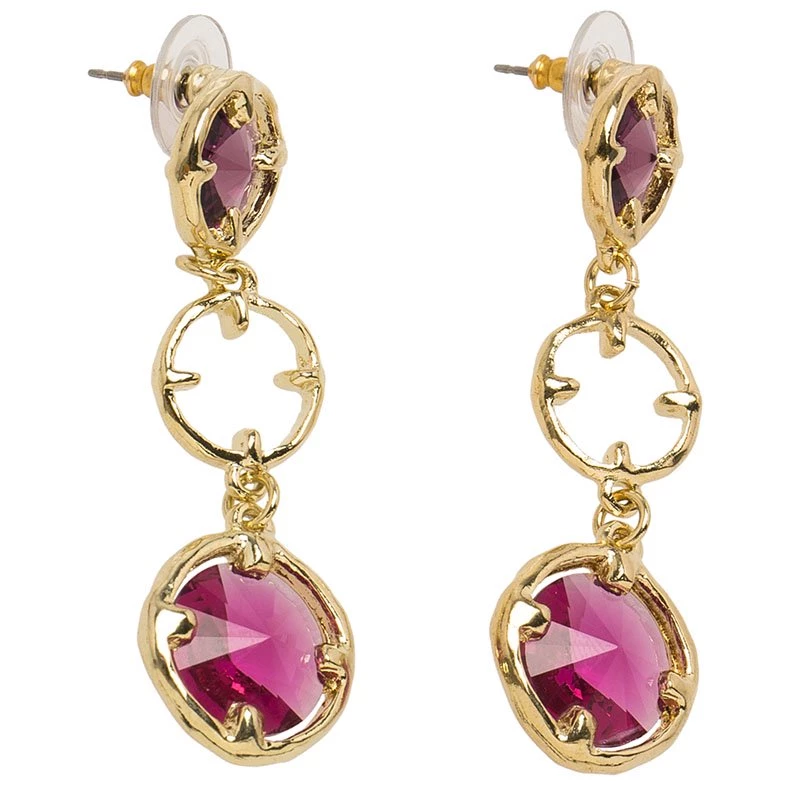 Oscar De La Renta Magenta Crystals Gold Tone Long Earrings For Women 4 Oscar De La Renta Magenta Crystals Gold Tone Long Earrings For Women - Image 2