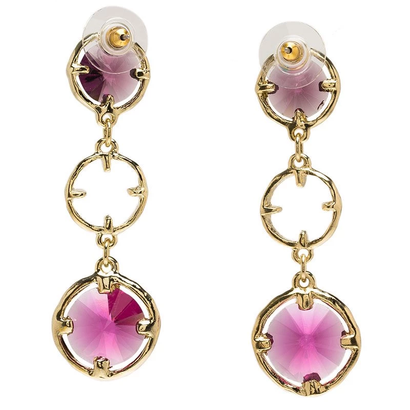 Oscar De La Renta Magenta Crystals Gold Tone Long Earrings For Women 5 Oscar De La Renta Magenta Crystals Gold Tone Long Earrings For Women - Image 3