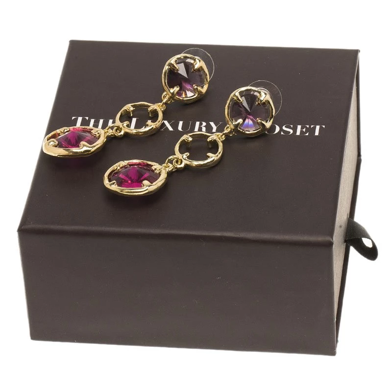 Oscar De La Renta Magenta Crystals Gold Tone Long Earrings For Women 6 Oscar De La Renta Magenta Crystals Gold Tone Long Earrings For Women - Image 4