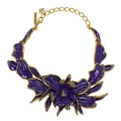 Oscar De La Renta Lilac Enamel Crystal Gold Tone Necklace For Women