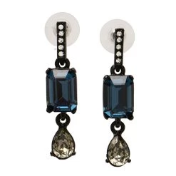 Oscar De La Renta Blue Crystal Black Drop Earrings For Women