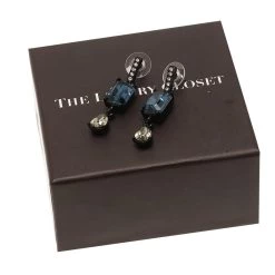 Oscar De La Renta Blue Crystal Black Drop Earrings For Women -Oscar de la Renta Sales Shop luxury women oscar de la rentaslug used accessories p84227 004