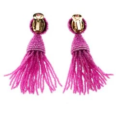 Oscar De La Renta Pink Beaded Long Tassel Clip-on Earrings For Women -Oscar de la Renta Sales Shop luxury women oscar de la rentaslug used accessories p91884 003