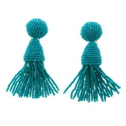 Oscar De La Renta Blue Beaded Tassel Earrings For Women