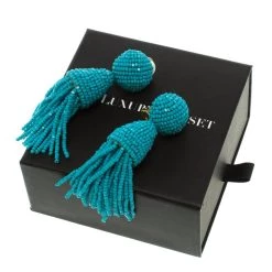 Oscar De La Renta Blue Beaded Tassel Earrings For Women -Oscar de la Renta Sales Shop luxury women oscar de la rentaslug used accessories p93996 005