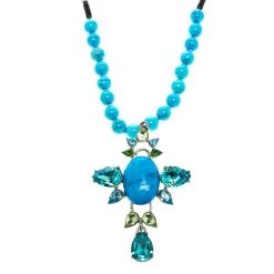 Oscar De La Renta Blue Bead And Crystal Long Necklace For Women