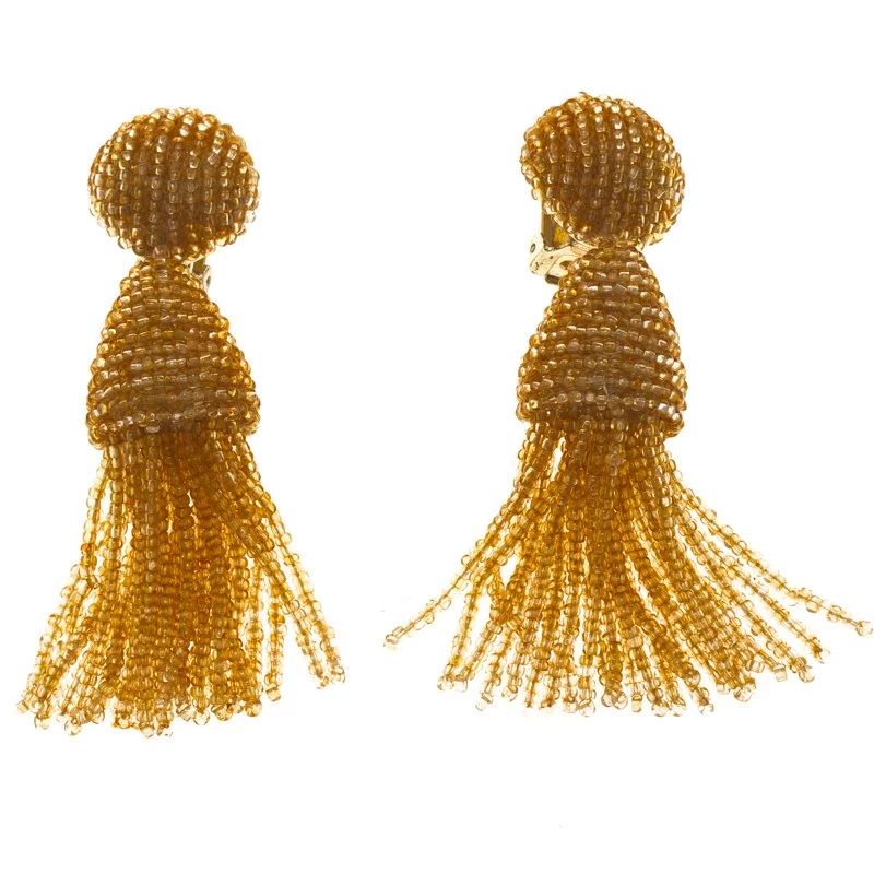 Oscar De La Renta Orange Beaded Gold Tone Clip-on Tassel Earrings For Women 3 Oscar De La Renta Orange Beaded Gold Tone Clip-on Tassel Earrings For Women