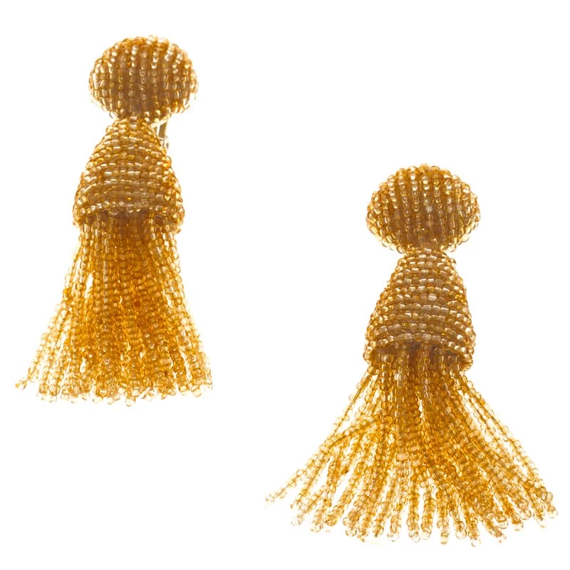 Oscar De La Renta Orange Beaded Gold Tone Clip-on Tassel Earrings For Women 4 Oscar De La Renta Orange Beaded Gold Tone Clip-on Tassel Earrings For Women - Image 2