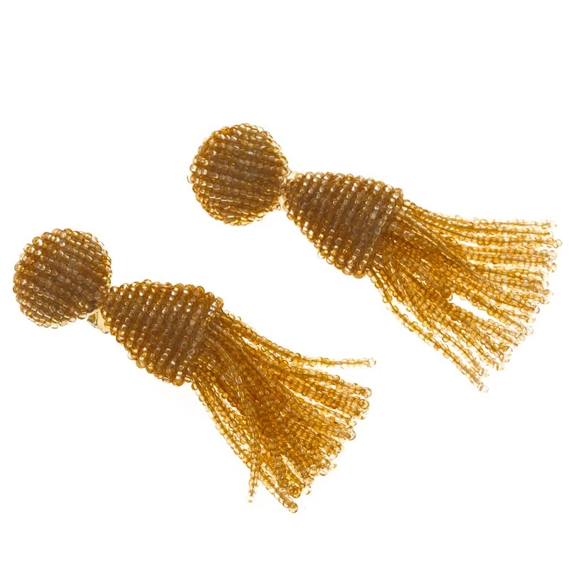 Oscar De La Renta Orange Beaded Gold Tone Clip-on Tassel Earrings For Women 5 Oscar De La Renta Orange Beaded Gold Tone Clip-on Tassel Earrings For Women - Image 3