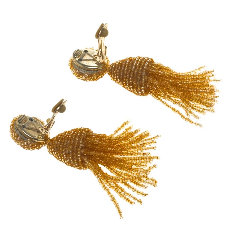 Oscar De La Renta Orange Beaded Gold Tone Clip-on Tassel Earrings For Women 6 Oscar De La Renta Orange Beaded Gold Tone Clip-on Tassel Earrings For Women - Image 4