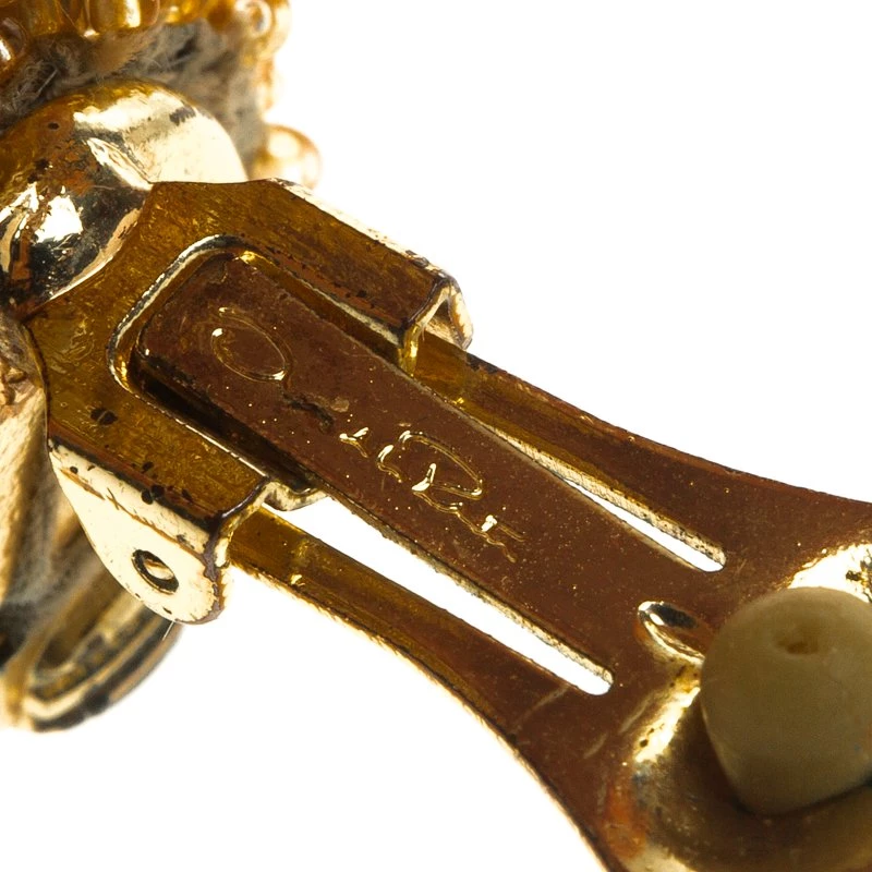 Oscar De La Renta Orange Beaded Gold Tone Clip-on Tassel Earrings For Women 7 Oscar De La Renta Orange Beaded Gold Tone Clip-on Tassel Earrings For Women - Image 5