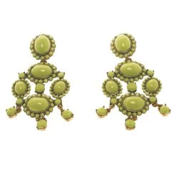 Oscar De La Renta Green Resin Gold Tone Chandelier Clip-on Earrings For Women