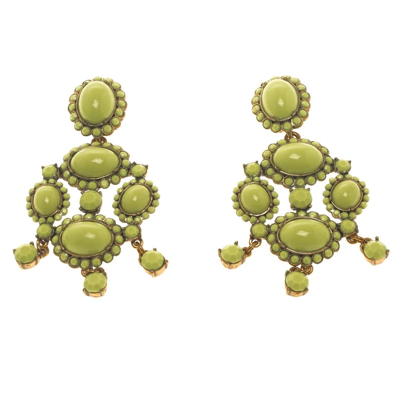 Oscar De La Renta Green Resin Gold Tone Chandelier Clip-on Earrings For Women 3 Oscar De La Renta Green Resin Gold Tone Chandelier Clip-on Earrings For Women
