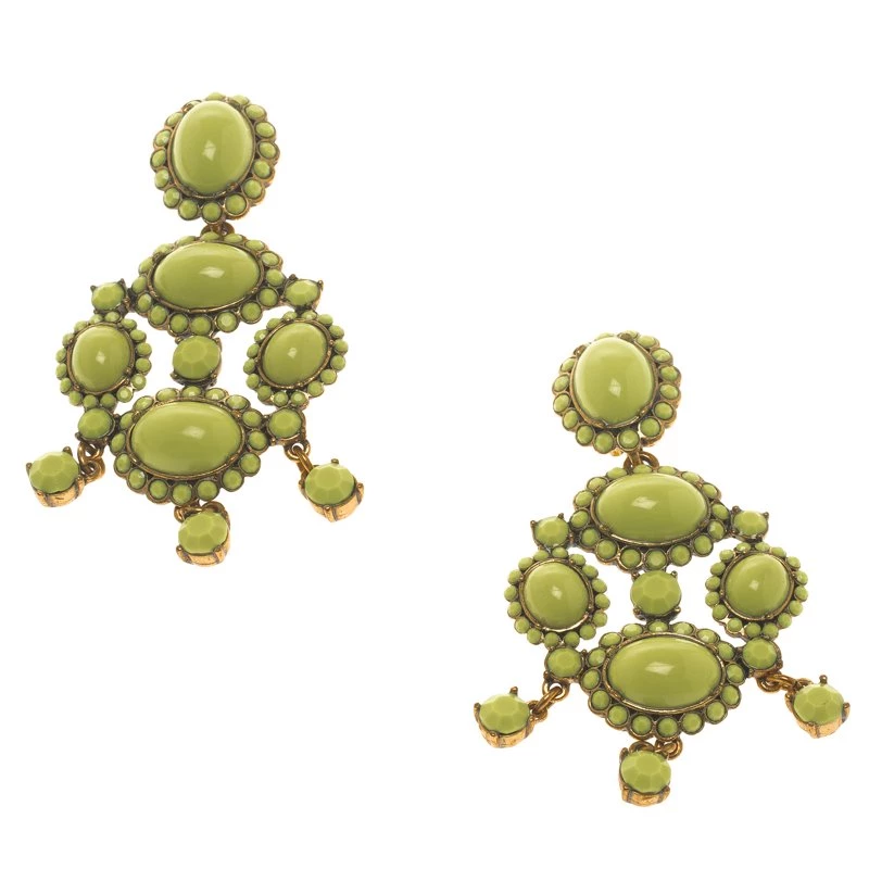 Oscar De La Renta Green Resin Gold Tone Chandelier Clip-on Earrings For Women 4 Oscar De La Renta Green Resin Gold Tone Chandelier Clip-on Earrings For Women - Image 2