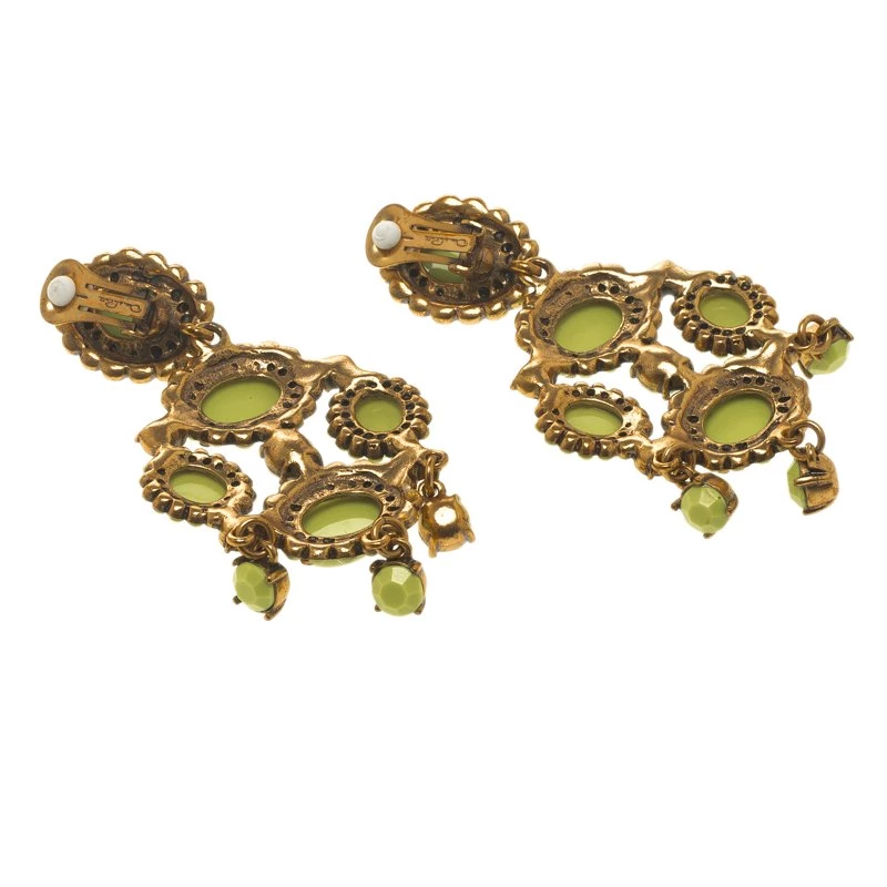 Oscar De La Renta Green Resin Gold Tone Chandelier Clip-on Earrings For Women 6 Oscar De La Renta Green Resin Gold Tone Chandelier Clip-on Earrings For Women - Image 4
