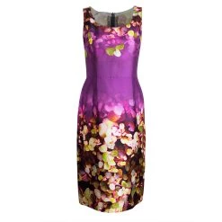 Oscar De La Renta Multicolor Digital Floral Print Sleeveless Dress L For Women