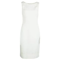 Oscar De La Renta Cream Textured Sleeveless Dress S For Women