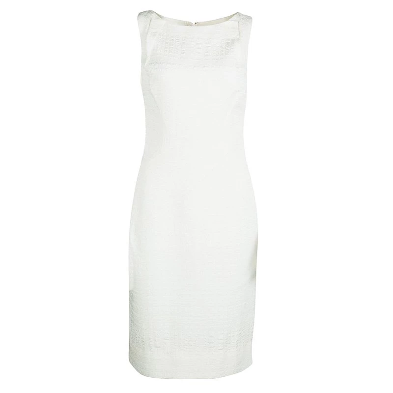 Oscar De La Renta Cream Textured Sleeveless Dress S For Women 3 Oscar De La Renta Cream Textured Sleeveless Dress S For Women