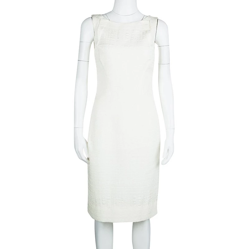 Oscar De La Renta Cream Textured Sleeveless Dress S For Women 4 Oscar De La Renta Cream Textured Sleeveless Dress S For Women - Image 2
