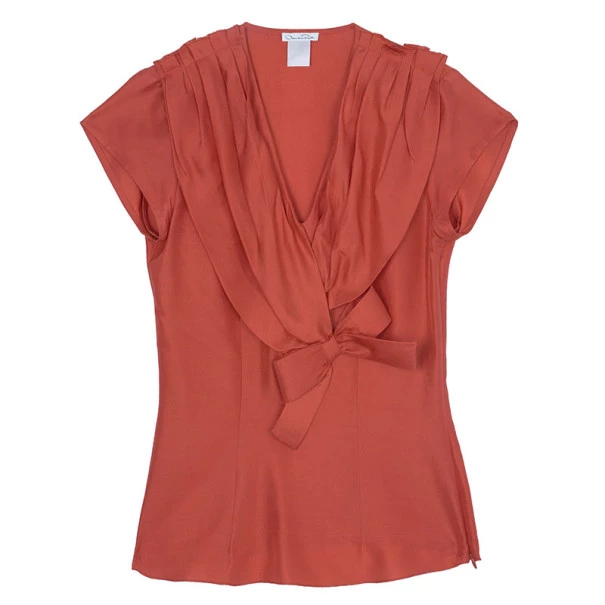 Oscar De La Renta Red Silk Bow Top S For Women 3 Oscar De La Renta Red Silk Bow Top S For Women