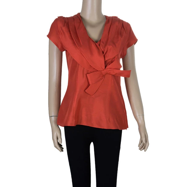 Oscar De La Renta Red Silk Bow Top S For Women 4 Oscar De La Renta Red Silk Bow Top S For Women - Image 2