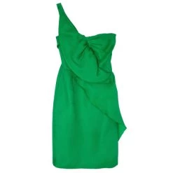 Oscar De La Renta Green Kelly Basketweave Silk-gazar Dress M For Women