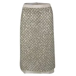 Oscar De La Renta Beige Embellished Silk Organza Pencil Skirt L For Women