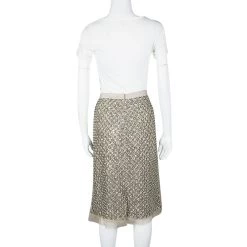Oscar De La Renta Beige Embellished Silk Organza Pencil Skirt L For Women -Oscar de la Renta Sales Shop luxury women oscar de la rentaslug used clothes p111965 003