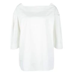 Oscar De La Renta Off White Cotton Puffed Sleeve Blouse XXXL For Women