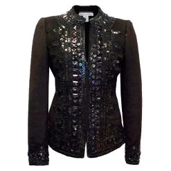 Oscar De La Renta Dark Brown Embellished Jacket S For Women