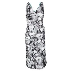 Oscar De La Renta Grey Floral Print Contrast Lined Draped Sleeveless Dress XL For Women