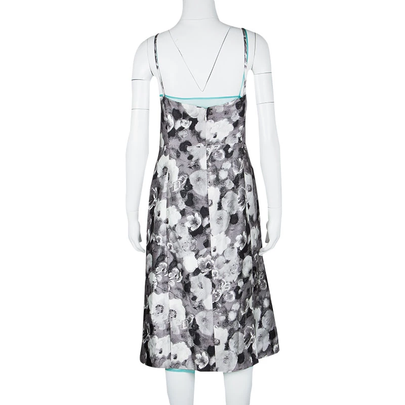 Oscar De La Renta Grey Floral Print Contrast Lined Draped Sleeveless Dress XL For Women 5 Oscar De La Renta Grey Floral Print Contrast Lined Draped Sleeveless Dress XL For Women - Image 3