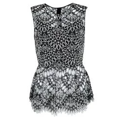 Oscar De La Renta Monochrome Eyelet Embroidered Sleeveless Top M For Women