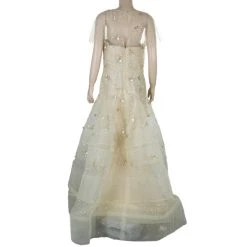 Oscar De La Renta Gold Tulle Embroidered Dress L For Women -Oscar de la Renta Sales Shop luxury women oscar de la rentaslug used clothes p11378 003