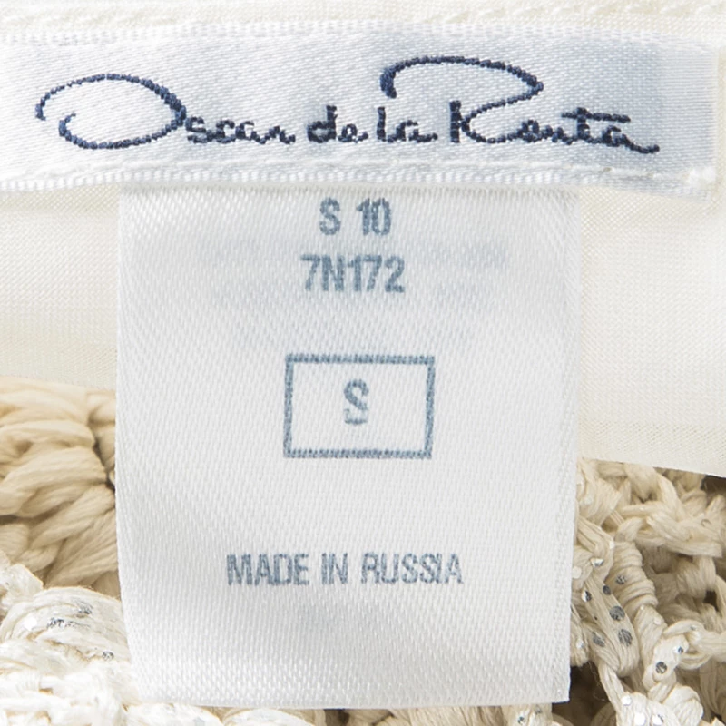 Oscar De La Renta Cream Foil Printed Crochet Knit Long Sleeve Blouse S For Women 7 Oscar De La Renta Cream Foil Printed Crochet Knit Long Sleeve Blouse S For Women - Image 5