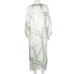 Oscar De La Renta White And Green Printed Embroidered Neck Kaftan L For Women -Oscar de la Renta Sales Shop luxury women oscar de la rentaslug used clothes p118561 0003